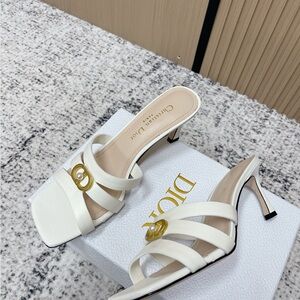 Dior White and Gold Strappy Heels